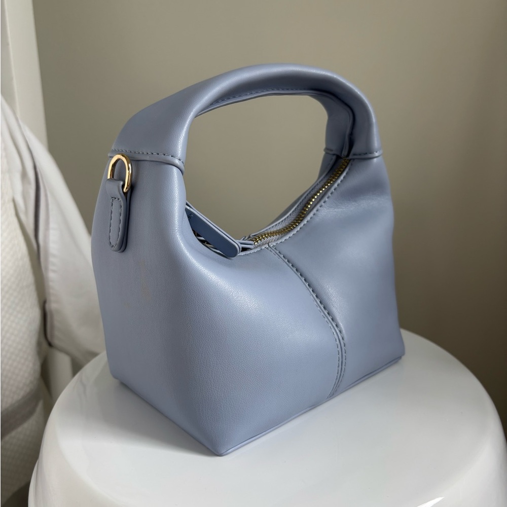 Aqua Light Blue Structured Top Handle Bag with Chain Strap